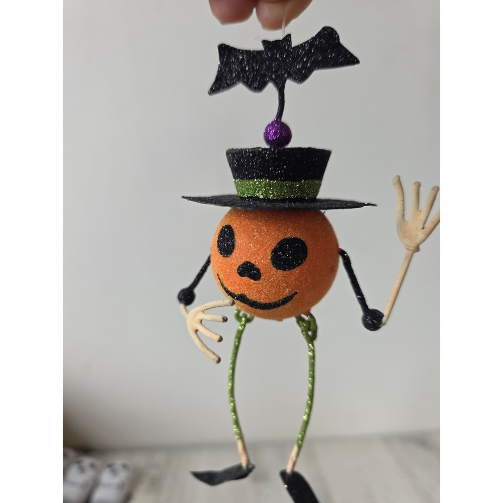 Vintage Kurt adler? Jointed glitter pumpkin bat ornament Jack O'Lantern